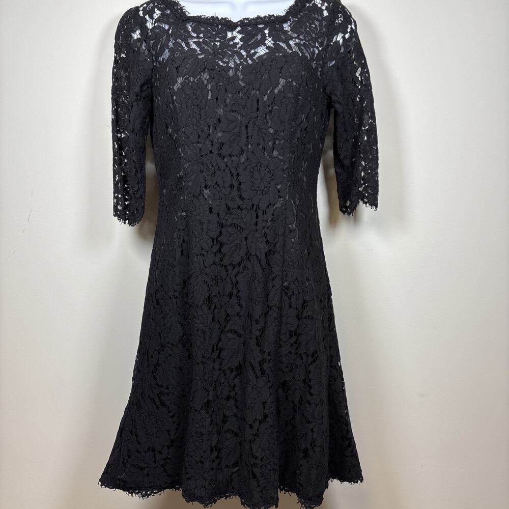 Eliza J Sheer Lace Overlay Black Cocktail Dress Sz 2 LBD Lined Goth Witchy - Picture 3 of 16